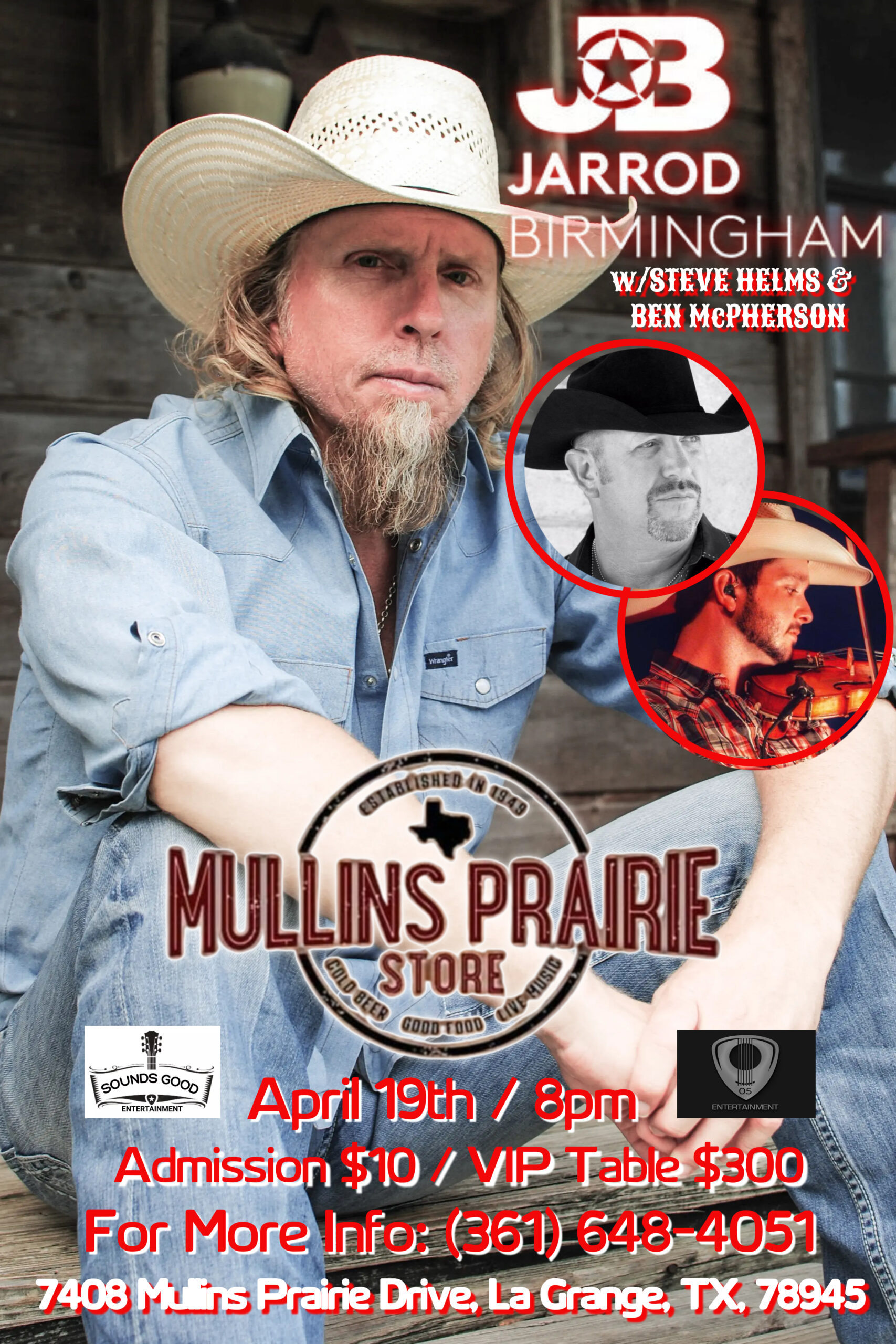 Jarrad Birmingham w/Steve Helms & Ben McPherson @ Mullins Prairie Store